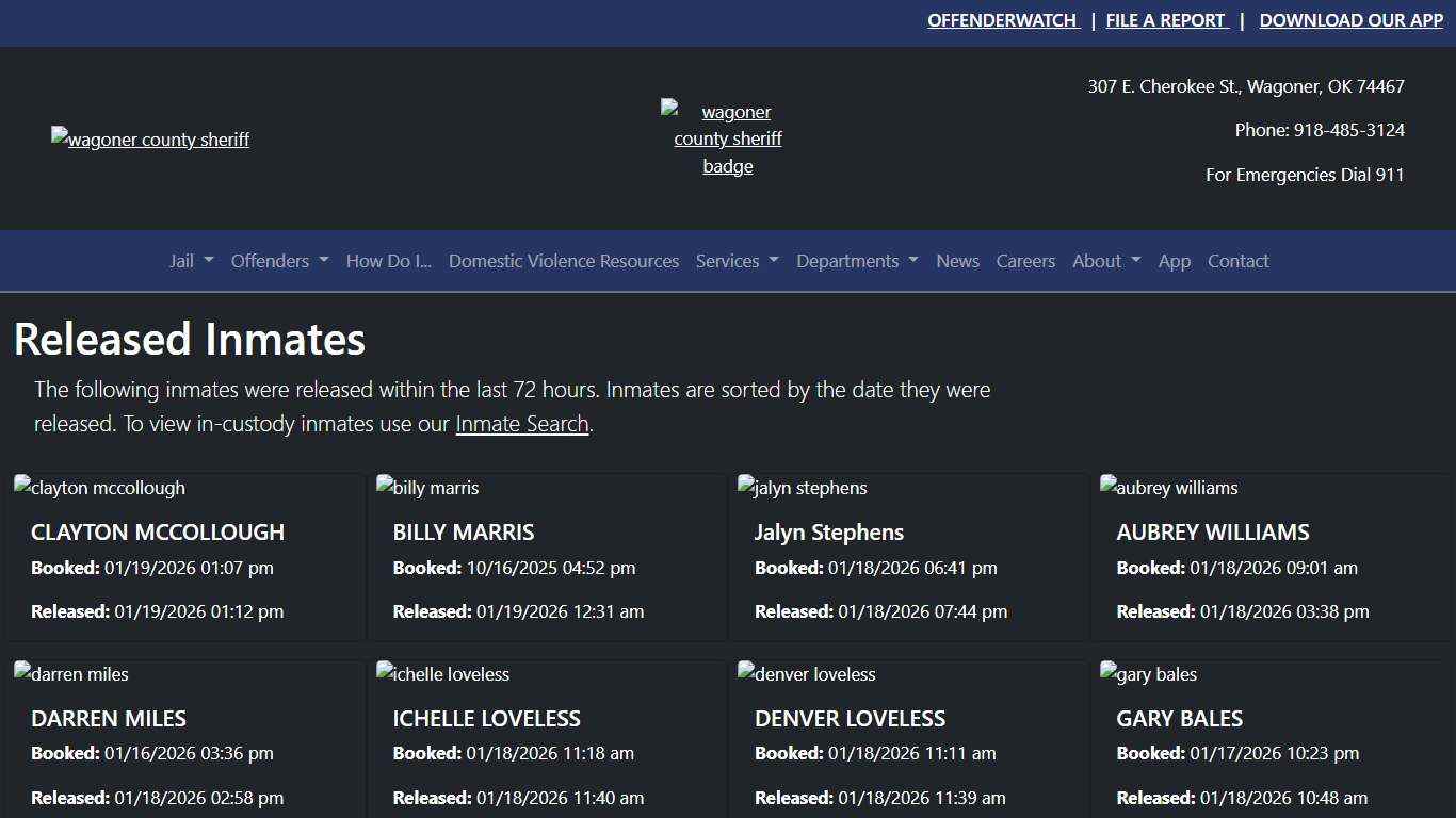 72-Hour Released | Wagoner County Sheriff's Office